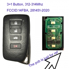 MK490085 3+1 Button 312-314MHz Smart Key for Lexus keyless Car Key Fob Remote Control with 8A Chip PCB FCCID:14FBA, 281451-2020