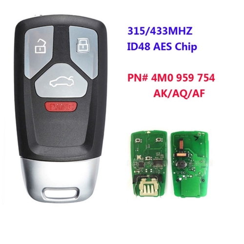 MK090093 3+1 Button  315/433Mhz Smart Key for Audi A4 A5 Q7 TT SQ7, FCC ID: IYZ-AK01,4M0 959 754 AK AQ AF ID48 AES Chip 4M0959754AK