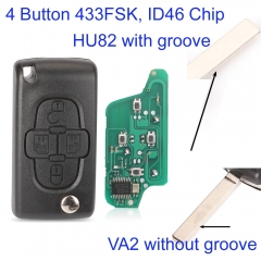 MK240050 4 Buttons CE0523 FSK 433Mhz Remote Key Fob Control For P-eugeot 1007 For C-itroen Flip Floding C8 VA2/HU82 Blade