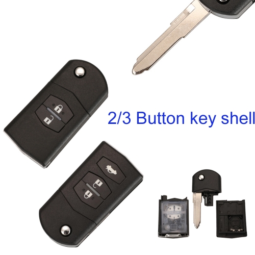 FS540019 2/3 Button Remote Key Fob Shell Case Folding Flip For Mazda 2 3 5 6 CX-7 / CX-9 / MX-5 With Uncut Blade Replacement