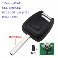 MK460033 2 Buttons 433Mhz Remote Key For Opel Vauxhall Vectra Zafira OP1 24424723 ID40 Chip FCCID: OP1 24424723 Blade HU100