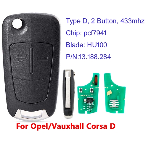 MK460009 2 Button 433MHz Flip Key Remote Control for Opel Vectra D Auto Car Key Fob with PCF7941 Chip