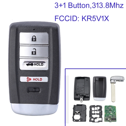 MK550012 3+1 Button 313.8MhzSmart Remote KeyKR5V1X for  Acura ILX RLX TLX 2014 2015 2016 2017 2018 2019  KR5V1X 72147-TX6-A22 72147-TZ3-A11 A2C3252290