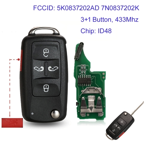 MK120148 5 Buttons 434Mhz ID48 Flip Key Fob For VW Sharan Multivan Caravelle Car Key Remote Control 5K0837202AD 7N0837202K