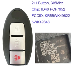 MK220021 2+1 Button 315MHz Remote Key for Infiniti 2008 - 2017 EX35 EX37 QX50 FX50 KR55WK49622 5WK49848 Car Key Fob with PCF7952 Chip