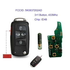 MK120142 5 Buttons 434Mhz ID48 Flip Key Fob For VW Sharan Multivan Caravelle Car Key Remote Control 5K0837202AD Auto Car Key Fob