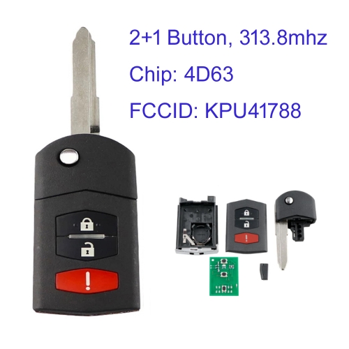 MK540070 2+1 Button 313.8MHz Flip Key for Mazda 6 Sedan RX-8 2005 2006 2007 2008 Remote Auto Car Key Fob With 4D63 Chip KPU41788