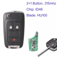 MK290024 2+1 Button 315Mhz Remote Flip Key for Chevrolet Cruze Aveo Orlando ID46 Chip Foling Key Fob HU100 Blade