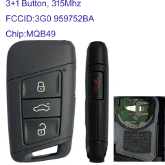 MK120109 3+1 Button 315mhz Remote Key Control for 2018-2020 VW Atlas Passat  3G0 959752BA 3G0 959752 BA  KR5FS14-T Auto Car Key Fob MQB49 Chip