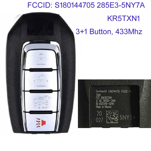 MK220012 3+1 Button 433Mhz Smart Remote Key Fob (SUV) for INFINITI 2020 QX50 FCCID S180144705 285E3-5NY7A KR5TXN1 Keyless Go