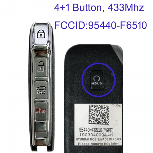 MK130194 4+1 Button 433MHz Smart Key for Kia K7 2018 2019 2020 2021 Car Key Fob Keyless Go 95440-F6510 With ID47 Chip