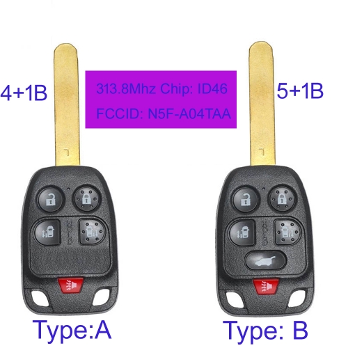 MK180227 313.8MHz 4+1/ 5+1 Buttons Remote Control With ID46 Chip for Honda O-dyssey 2011 2012 2013 2014 FCC ID: N5F-A04TAA N5F-A04TAA Car Key Fob