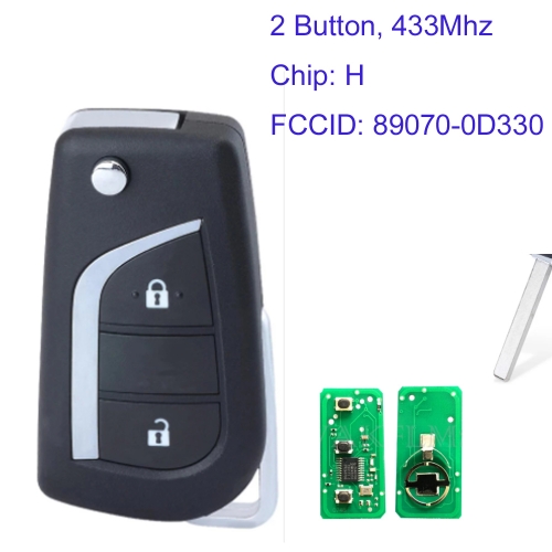 MK190337 2 Button 433mhz Flip Key Folding Key for T-oyota Aygo Yaris 2014 2015 2016 Auto Key Fob  P/N: 89070-0D330 / 890700D330 With H Chip