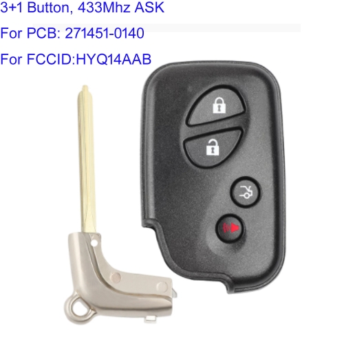MK490094 3+1 Button 433Mhz ASK Smart key  for Lexus ES350 GS300 GS430 GS450H GS460 IS250 IS350 LS460 LS600h Smart Keyless Remote Key Fob 271451-0140 H
