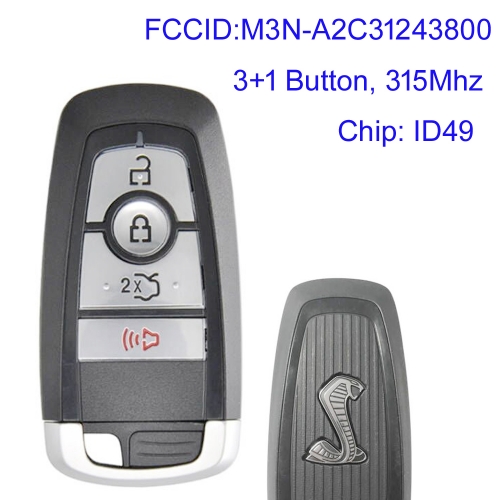 MK160147 3+1 Buttons 315Mhz Smart Key for Ford Mustang Cobra 2015+  FCC ID: M3N-A2C31243800 Proximity Key Fob Remote Keyless Go