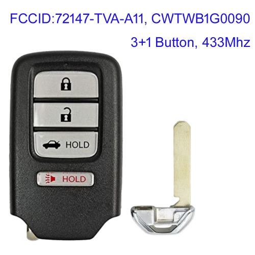 MK180208 434MHz 3+1 Button Remote Control Smart Key for Honda Accord Sport 2018-2021 FCCID:72147-TVA-A11, CWTWB1G0090 Keyless Go Driver 1