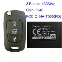 MK130196 3 Button 433MHZ Folding Flip Remote Key Fob for Kia Sportage Car Key Fob FCC ID: 433-EU-TP HA-T005 (FD) With ID46 Chip