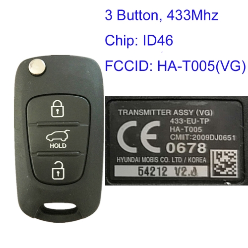 MK130197 3 Button 433MHZ Folding Flip Remote Key Fob for Kia sorento 2009 Car Key Fob FCC ID: 433-EU-TP HA-T005 (VG) 95430-2p510 With ID46 Chip