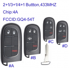MK300092 2+1 /3+1/4+1 Button 433mhz Smart Key for Jeep Dodge C-hrysler Auto Car Key Remote FCC: GQ4-54T With 4A Chip Keyless Go