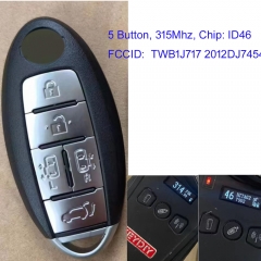 MK210163 5 Button 315mhz Remote Key Control Smart Key for N-issan QUEST 2014 285E3-1JB5A TWB1J717 2012DJ7454 With ID46 Chip