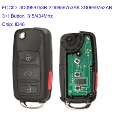 MK120153 3+1 Buttons 315Mhz/434Mhz Remote Key ID46 Chip for VW Touareg Phaeton 2002-2012 FCCID: 3D0959753R 3D0959753AK 3D0959753AR Without Keyless Go