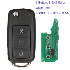 MK120157 3 Buttons 315Mhz/434Mhz Remote Flip Key with ID46 Chip for VW Touareg Phaeton 2002-2009 FCCID: 3D0 959 753 AA without Keyless Go