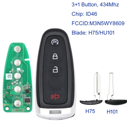 MK160131 3+1 Buttons 434Mhz Smart Key for Ford Explorer Edge Expedition Flex C-Max FCC:M3N5WY8609 H75/HU101 With ID46 Chip