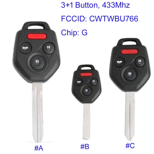 MK450038 3+1 Button 433Mhz Remote Key Fob for Subaru Outback Forester Impreza Tribeca CWTWBU766 With G Chip Blade #A /#B /#C