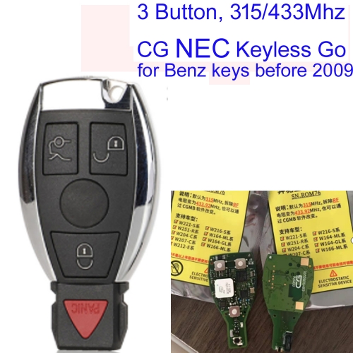 MK100081 3+1 Button 315MHZ 433mhz CG NEC Keyless Go Key For M-ercedes Auto Car Key Year Before 2009 Car Key Fob