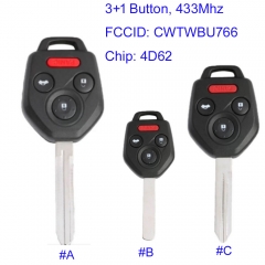 MK450037 3+1 Button 433Mhz Remote Key Fob for Subaru Outback Forester Impreza Tribeca CWTWBU766 With 4D62 Chip Blade #A /#B /#C