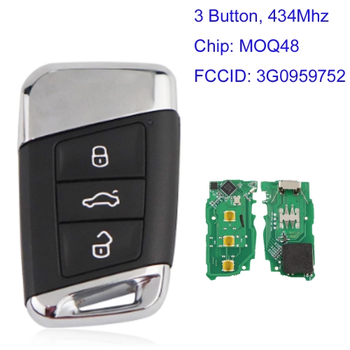 MK120162 3 Button 433Mhz Remote Key with MQB Chip Fit for  VW Passat Magotan B8 Skoda A7 Variant 2014-2020 Auto Fob 3G0959752