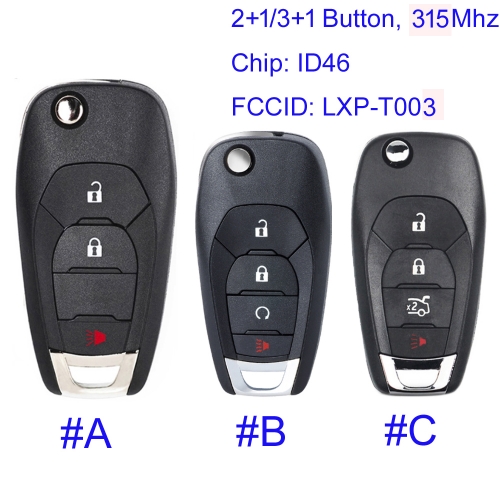 MK280117 2+1/3+1 Button 315MHZ with ID46 PCF7941 Chip Remote Key fob For Chevrolet Cruze Aveo Malibu Spark Niva 2014-2018 Flip Key  LXP-T003