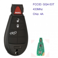 MK300086 2+1 Button 433mhz Smart Key for Jeep Cherokee Dodge RAM C-hrysler 2014 2015 2015 2017 2018 2019 68105083 AC AD AE AF AG FCC: GQ4-53T 4A Chip