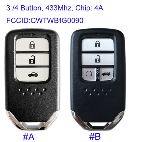 MK180256 3/4 Button 433mhz Smart Key for H-onda New Accord  Auto Key Remote with 4A Chip CWTWB1G0090