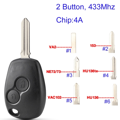 MK230076 2 Button 434MHz Flip Key Remote Control for R-enault Trafic Vivaro Primastar Movano Auto Car Key Fob With 4A Chip