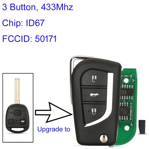 MK190451 433MHz Modified Flip 3 Buttons Remote Key Fob For T-oyota Prado 120 RAV4 Kluger FCC ID: 50171 ID67 Chip Auto Car Key