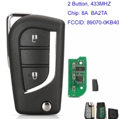MK190405 2 Button Flip Key 433mhz ASK for T-oyota Hilux 2015 - 2020  8A Chip 89070-0KB40 BA2TA Auto Car Key Fob