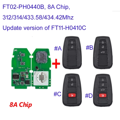 MK190456 KH100+ K518 PRO FT02 PH0440B 312/314/433.58/434.42Mhz For T-oyota RAV4 Avalon HAICE Wildlaner 8A Chip Remote Key KEYLESS