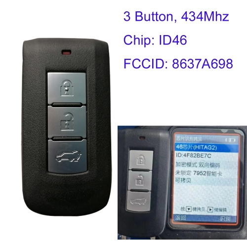 MK350027  3 Button 433mhz Smart Key for M-itsubishi Lancer Outlander FCC: G8D-644M-KEY-E PN:8637A698 with ID46 Chip Auto Car Key Fob