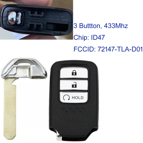 MK180263 3 Buttons Remote Smart Car key 434Mhz For Honda CRV Civic 72147-TLA-D01 Keyless Go ID47 Chip
