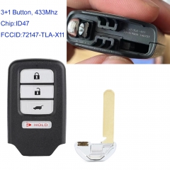 MK180252 3+1 Buttons Remote Smart Car key 434Mhz For Honda CR-Z FCCID:72147-TLA-X11 Keyless Go ID47 Chip