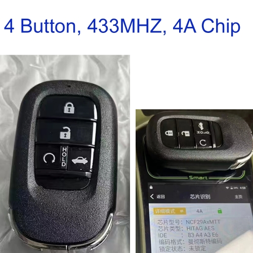 MK180266 3 Buttons Remote Smart Car key 434Mhz For Honda Civic 2020 Keyless Go 4A Chip
