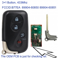 MK490140 3+1 Button 433Mhz ASK Smart Key for Lexus RX270 RX300 RX350 LX570 2012 Auto Car Key Keyless Go Entry Fob FCCID:B77EA 89904-60850 89904-60851