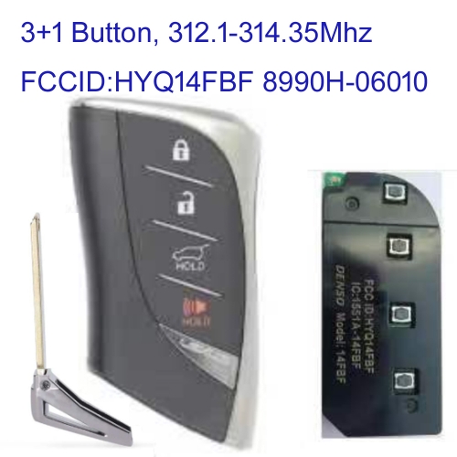 MK490143 3+1 Button 312.1-314.35Mhz Smart Key for Lexus ES350 2018+ 8990H-06010 HYQ14FBF Promixity Card Keyless Go