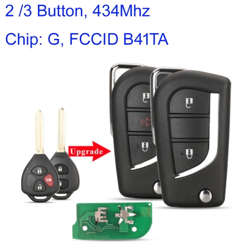 MK190474 434 Mhz B41TA Modified Flip 2/2+1Buttons Remote Key Fob For T-oyota Hilux Camry Corolla Vios Fortuner Yaris Innova G Chip Auto Car Key