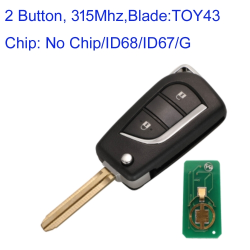 MK190477 315Mhz 2 Buttons Remote Flip Key Fob For T-oyota Corolla RAV4 Camry CROWN Reiz Modified Key Auto Car Key TOY43 Blade
