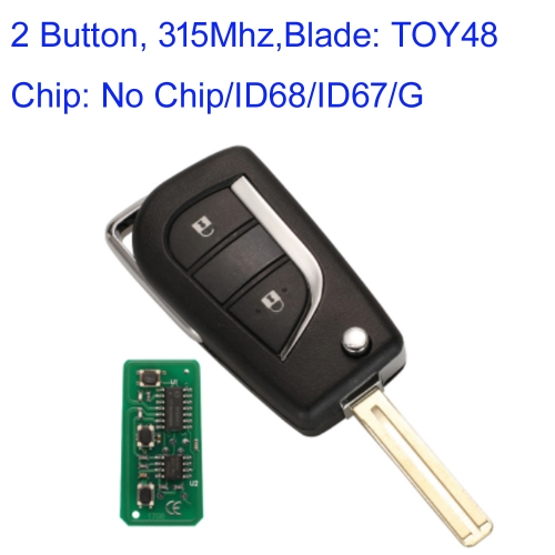 MK190476 315Mhz  2 Buttons Remote Flip Key Fob For T-oyota Corolla RAV4 Camry CROWN Reiz Modified Key Auto Car Key TOY48 Blade