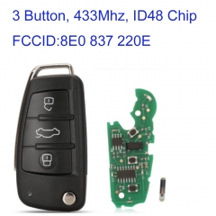 MK090113 3 Buttons 433MHz Remote Car Key for Audi  A4 S4 B7 Cabriolet Quattro Avant 2005-2008 Remote Key Fob 8E0837220E /Q /K ID48 Chip 8E0 837 220E