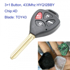 MK190480 3+1 Button 434MHZ Remote Key Chip for T-oyota Camry, Aurion 2012+  with G 4D-72 Chip and TOY43 Blade  89070-06460