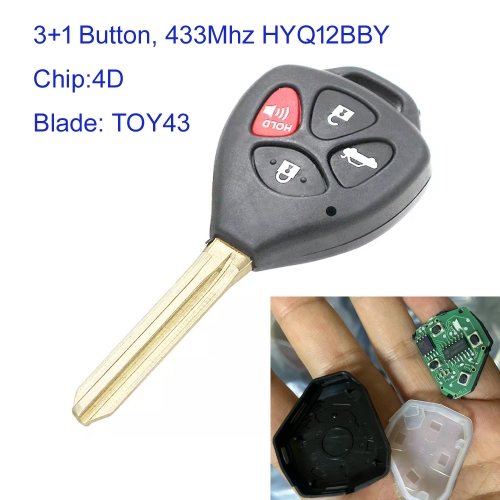 MK190480 3+1 Button 434MHZ Remote Key Chip for T-oyota Camry, Aurion 2012+  with G 4D-72 Chip and TOY43 Blade  89070-06460